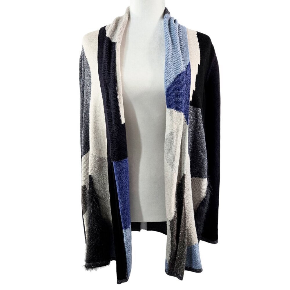 Nic+Zoe Overlands Mixed Knit Multicolor Textured Open Front Cardigan Art to Wear